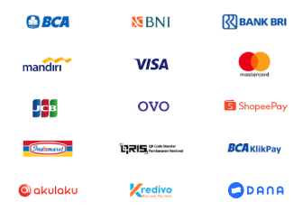 Accepted payments: BCA, BNI, BRI, Mandiri, Visa, Mastercard, JCB, OVO, ShopeePay, Indomaret, QRIS, BCA KlikPay, Akulaku, Kredivo, DANA